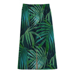 Dark Tropical Palm Leaves Pattern Print Cotton Front Slit Maxi Skirt