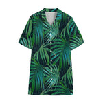 Dark Tropical Palm Leaves Pattern Print Cotton Hawaiian Shirt