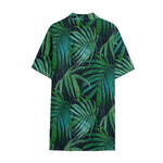 Dark Tropical Palm Leaves Pattern Print Cotton Hawaiian Shirt
