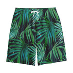 Dark Tropical Palm Leaves Pattern Print Cotton Shorts
