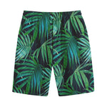 Dark Tropical Palm Leaves Pattern Print Cotton Shorts