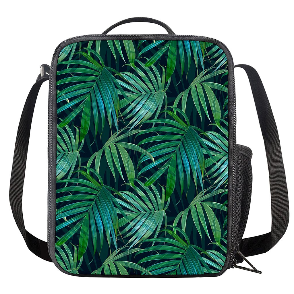 Dark Tropical Palm Leaves Pattern Print Crossbody Lunch Bag