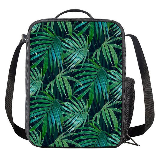 Dark Tropical Palm Leaves Pattern Print Crossbody Lunch Bag