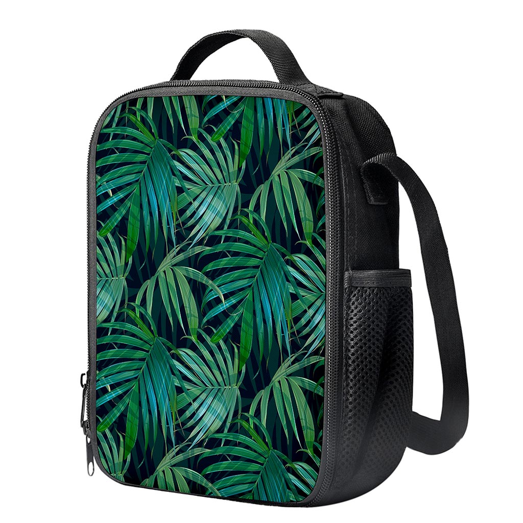 Dark Tropical Palm Leaves Pattern Print Crossbody Lunch Bag