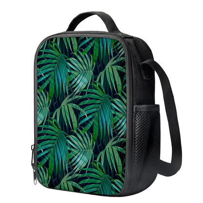 Dark Tropical Palm Leaves Pattern Print Crossbody Lunch Bag