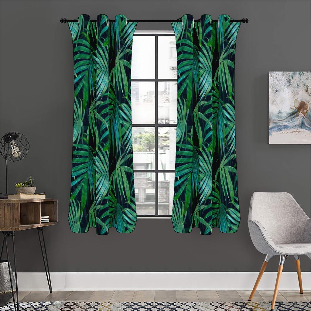 Dark Tropical Palm Leaves Pattern Print Curtain