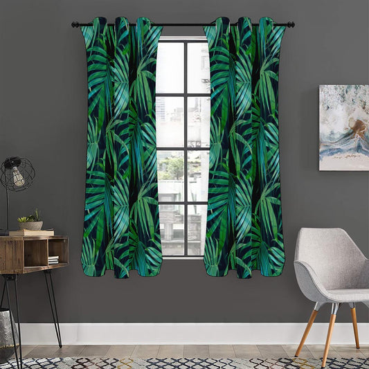 Dark Tropical Palm Leaves Pattern Print Curtain