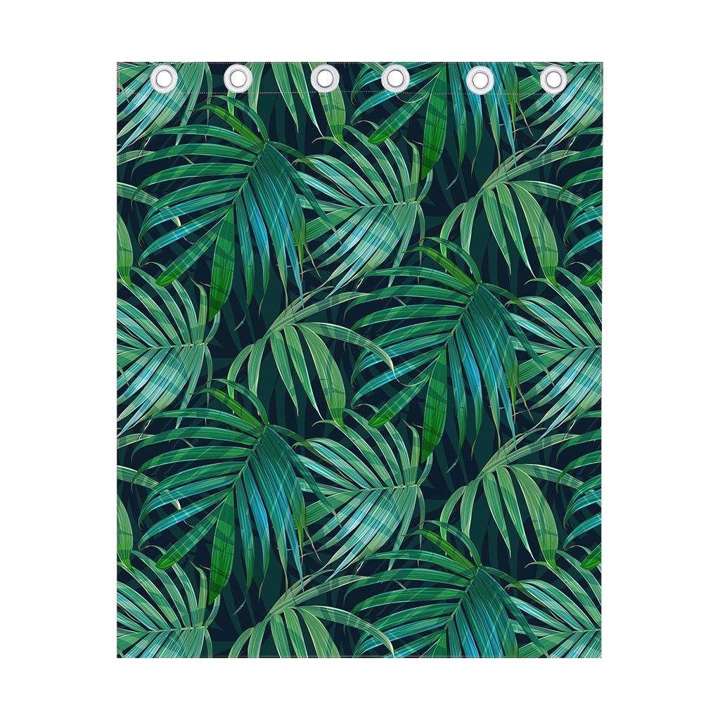 Dark Tropical Palm Leaves Pattern Print Curtain