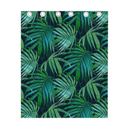Dark Tropical Palm Leaves Pattern Print Curtain