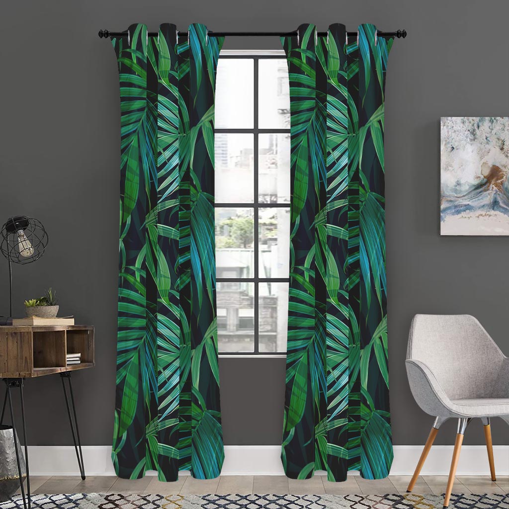 Dark Tropical Palm Leaves Pattern Print Curtain