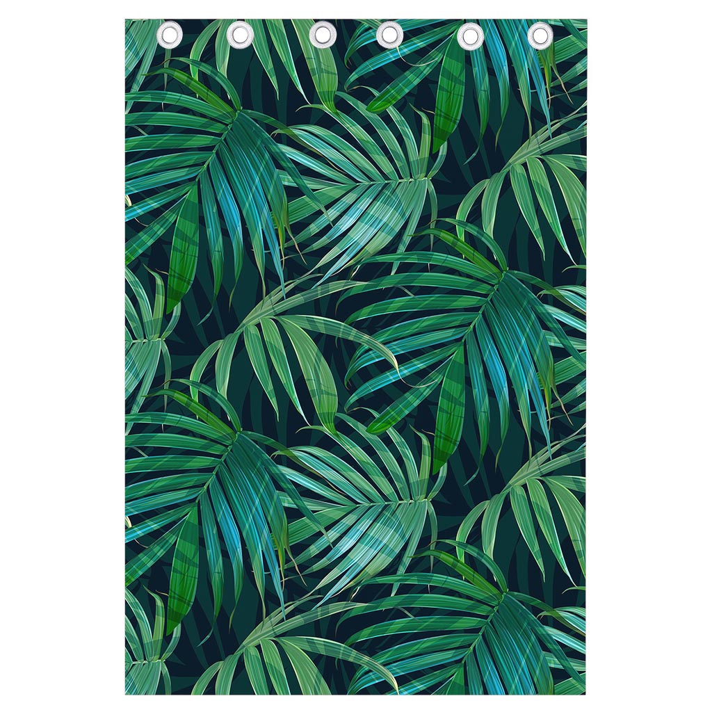 Dark Tropical Palm Leaves Pattern Print Curtain