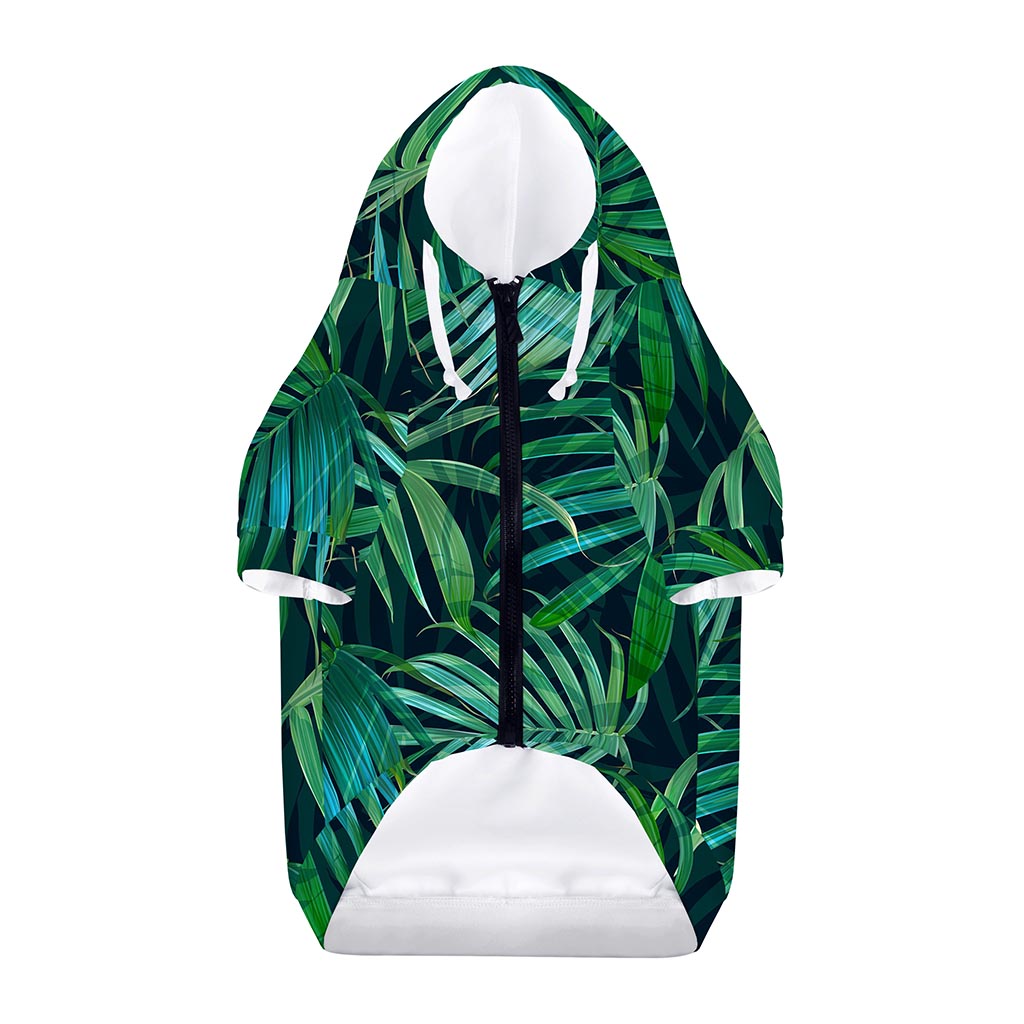 Dark Tropical Palm Leaves Pattern Print Dog Zip Up Hoodie