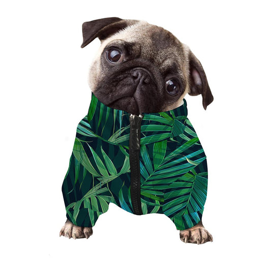 Dark Tropical Palm Leaves Pattern Print Dog Zip Up Jacket