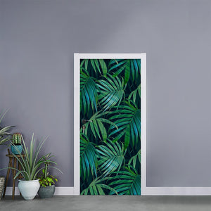 Dark Tropical Palm Leaves Pattern Print Door Sticker