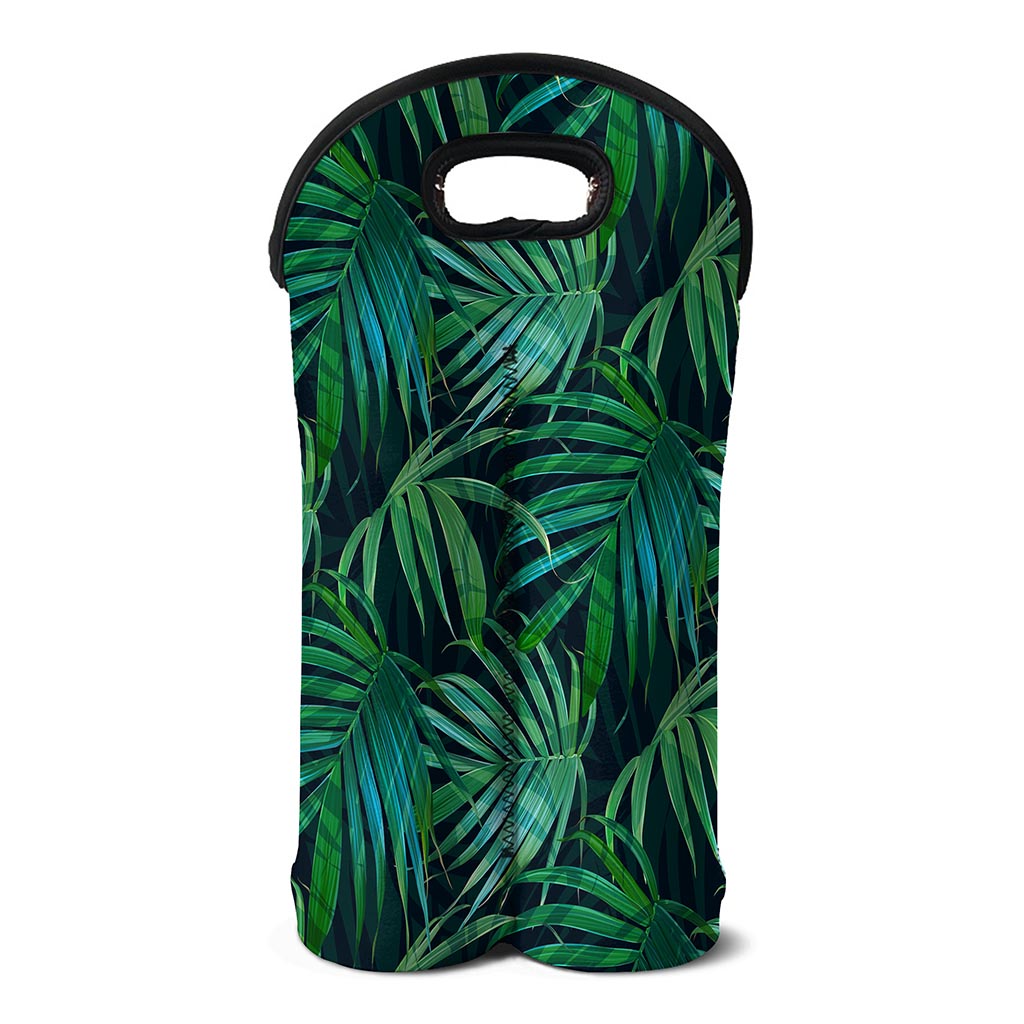 Dark Tropical Palm Leaves Pattern Print Double Neoprene Wine Tote