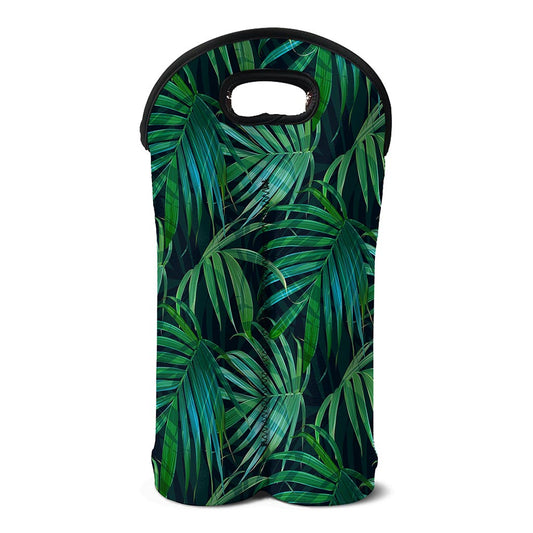 Dark Tropical Palm Leaves Pattern Print Double Neoprene Wine Tote