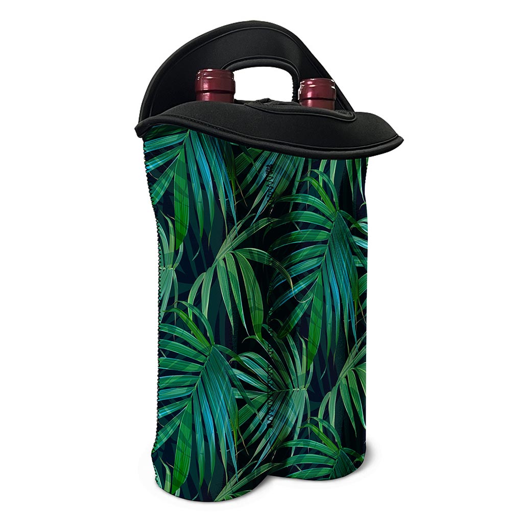 Dark Tropical Palm Leaves Pattern Print Double Neoprene Wine Tote