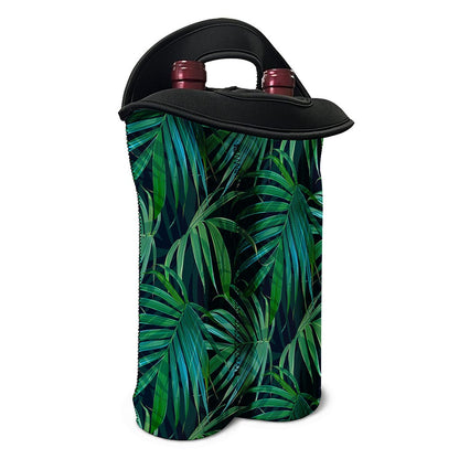 Dark Tropical Palm Leaves Pattern Print Double Neoprene Wine Tote