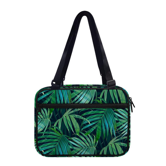 Dark Tropical Palm Leaves Pattern Print Double Strap Bible Bag
