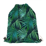 Dark Tropical Palm Leaves Pattern Print Drawstring Bag