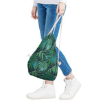 Dark Tropical Palm Leaves Pattern Print Drawstring Bag