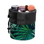 Dark Tropical Palm Leaves Pattern Print Drawstring Makeup Bag