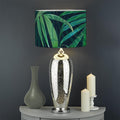 Dark Tropical Palm Leaves Pattern Print Drum Lamp Shade