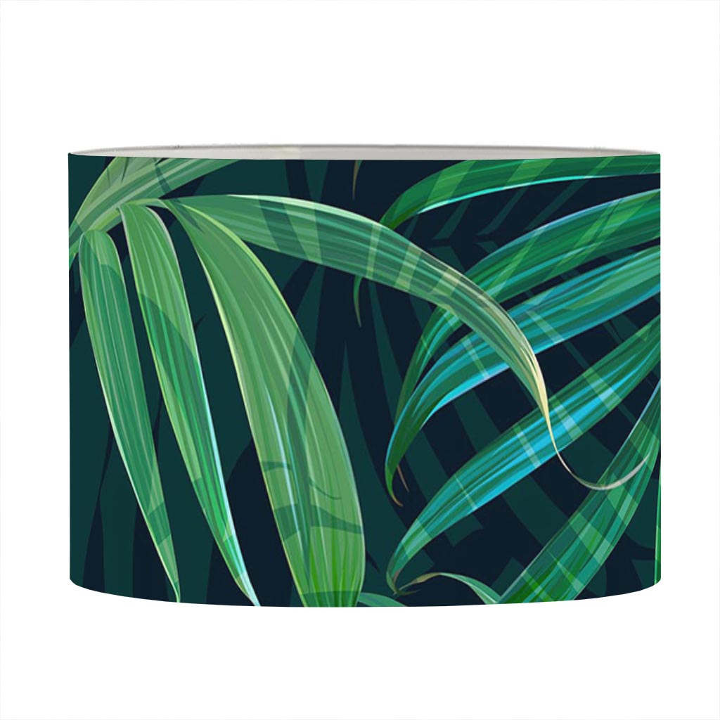 Dark Tropical Palm Leaves Pattern Print Drum Lamp Shade