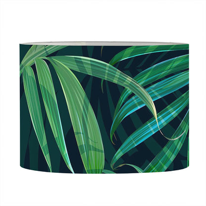 Dark Tropical Palm Leaves Pattern Print Drum Lamp Shade