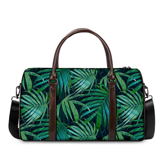 Dark Tropical Palm Leaves Pattern Print Duffle Bag