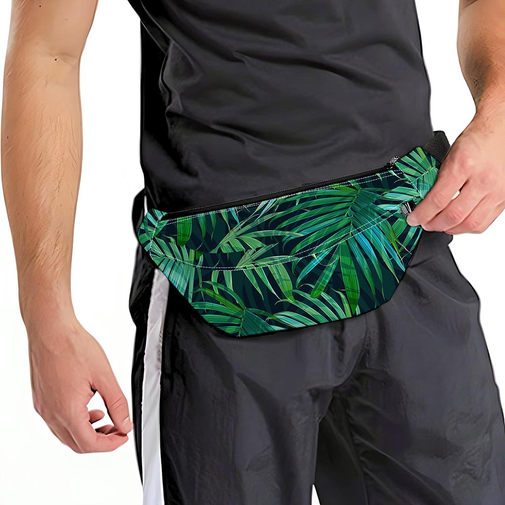 Dark Tropical Palm Leaves Pattern Print Fanny Pack
