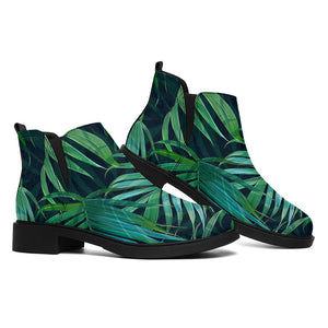 Dark Tropical Palm Leaves Pattern Print Flat Ankle Boots