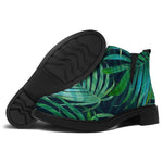 Dark Tropical Palm Leaves Pattern Print Flat Ankle Boots