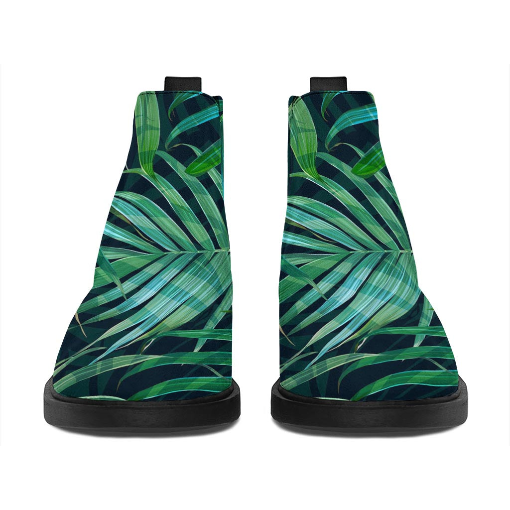 Dark Tropical Palm Leaves Pattern Print Flat Ankle Boots