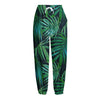 Dark Tropical Palm Leaves Pattern Print Fleece Lined Knit Pants