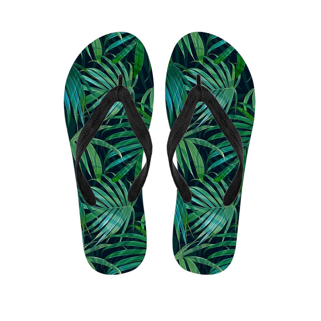 Dark Tropical Palm Leaves Pattern Print Flip Flops