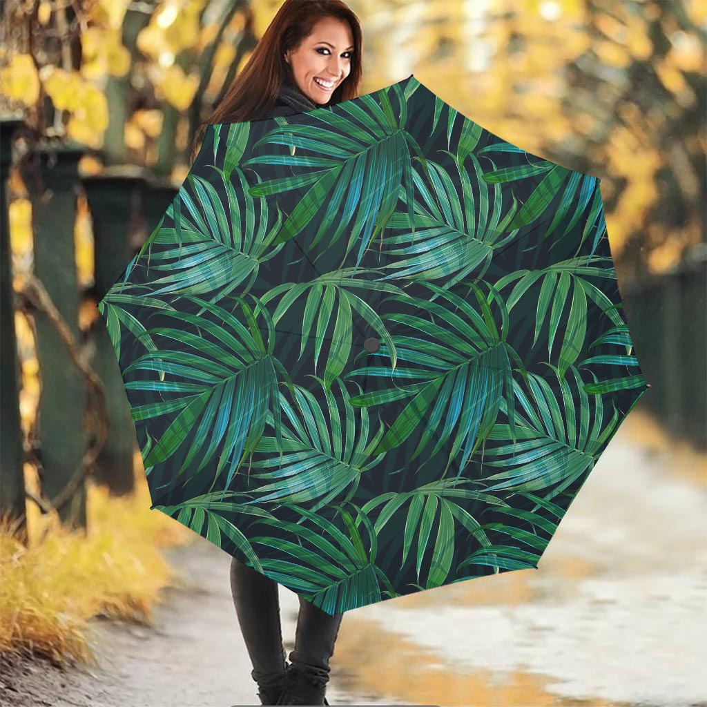 Dark Tropical Palm Leaves Pattern Print Foldable Umbrella