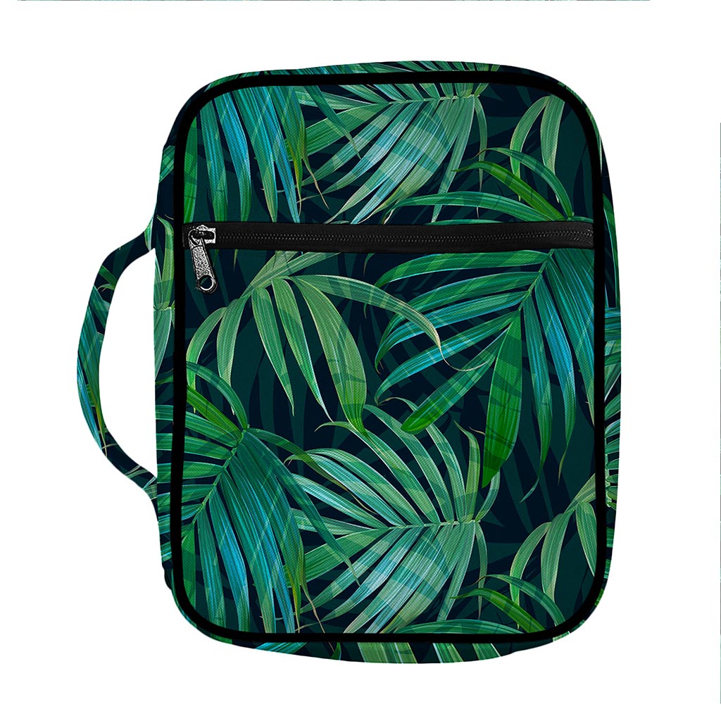 Dark Tropical Palm Leaves Pattern Print Front Pocket Bible Bag