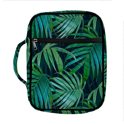 Dark Tropical Palm Leaves Pattern Print Front Pocket Bible Bag