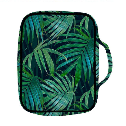 Dark Tropical Palm Leaves Pattern Print Front Pocket Bible Bag