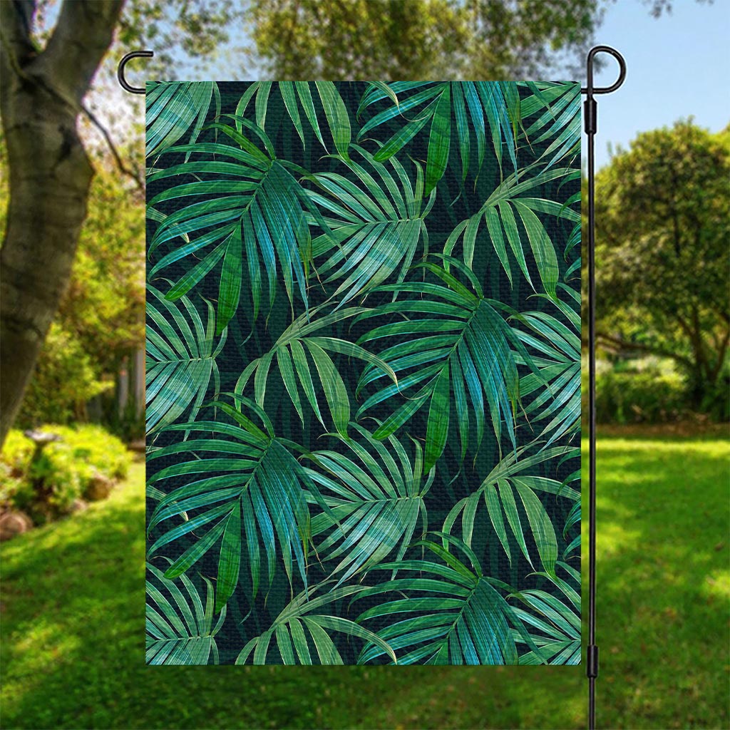 Dark Tropical Palm Leaves Pattern Print Garden Flag