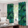 Dark Tropical Palm Leaves Pattern Print Grommet Curtains