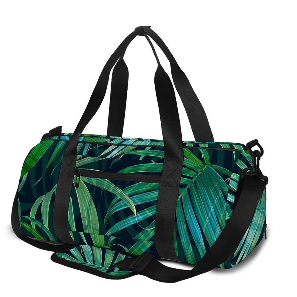 Dark Tropical Palm Leaves Pattern Print Gym Bag