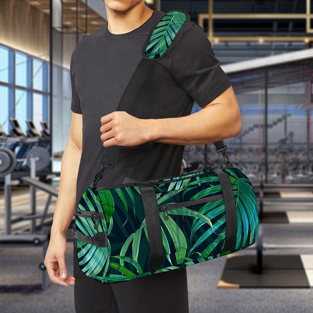 Dark Tropical Palm Leaves Pattern Print Gym Bag