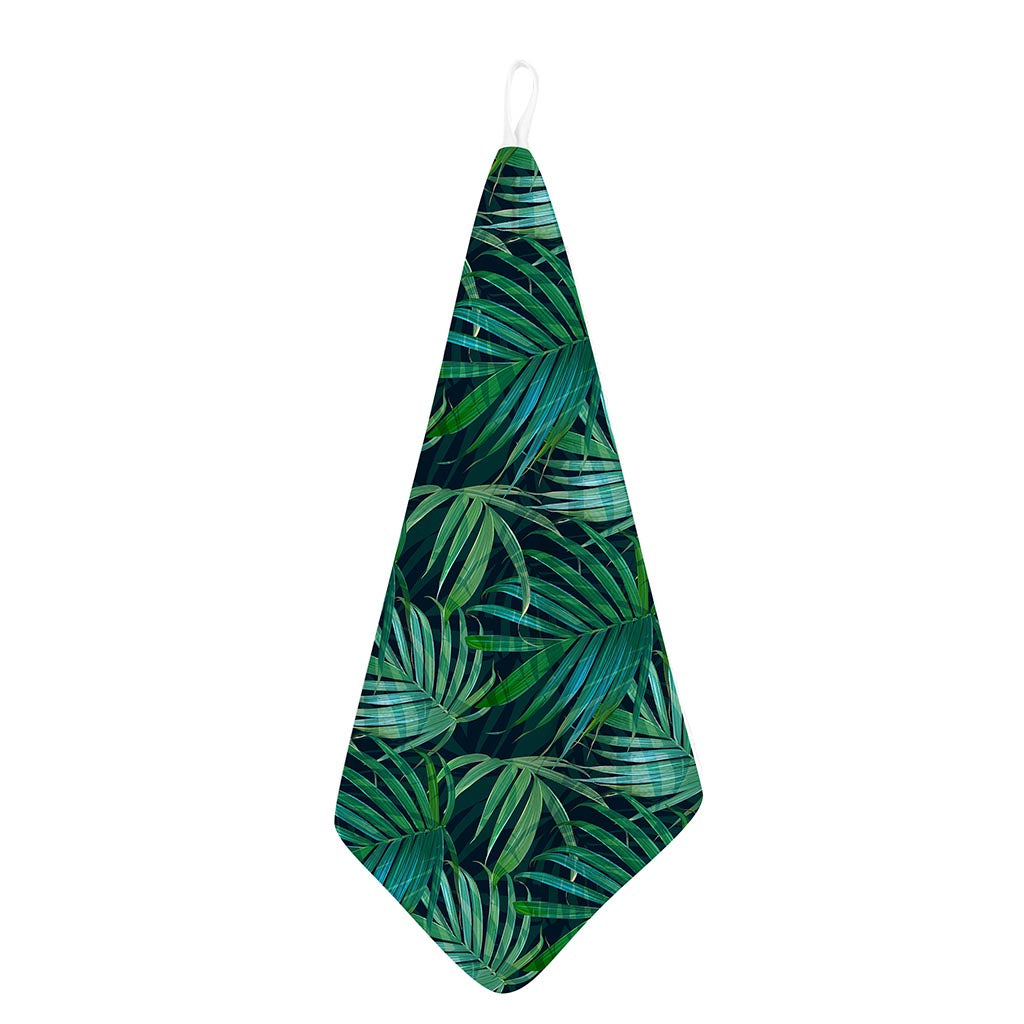 Dark Tropical Palm Leaves Pattern Print Hand Towel