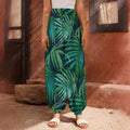 Dark Tropical Palm Leaves Pattern Print Harem Pants