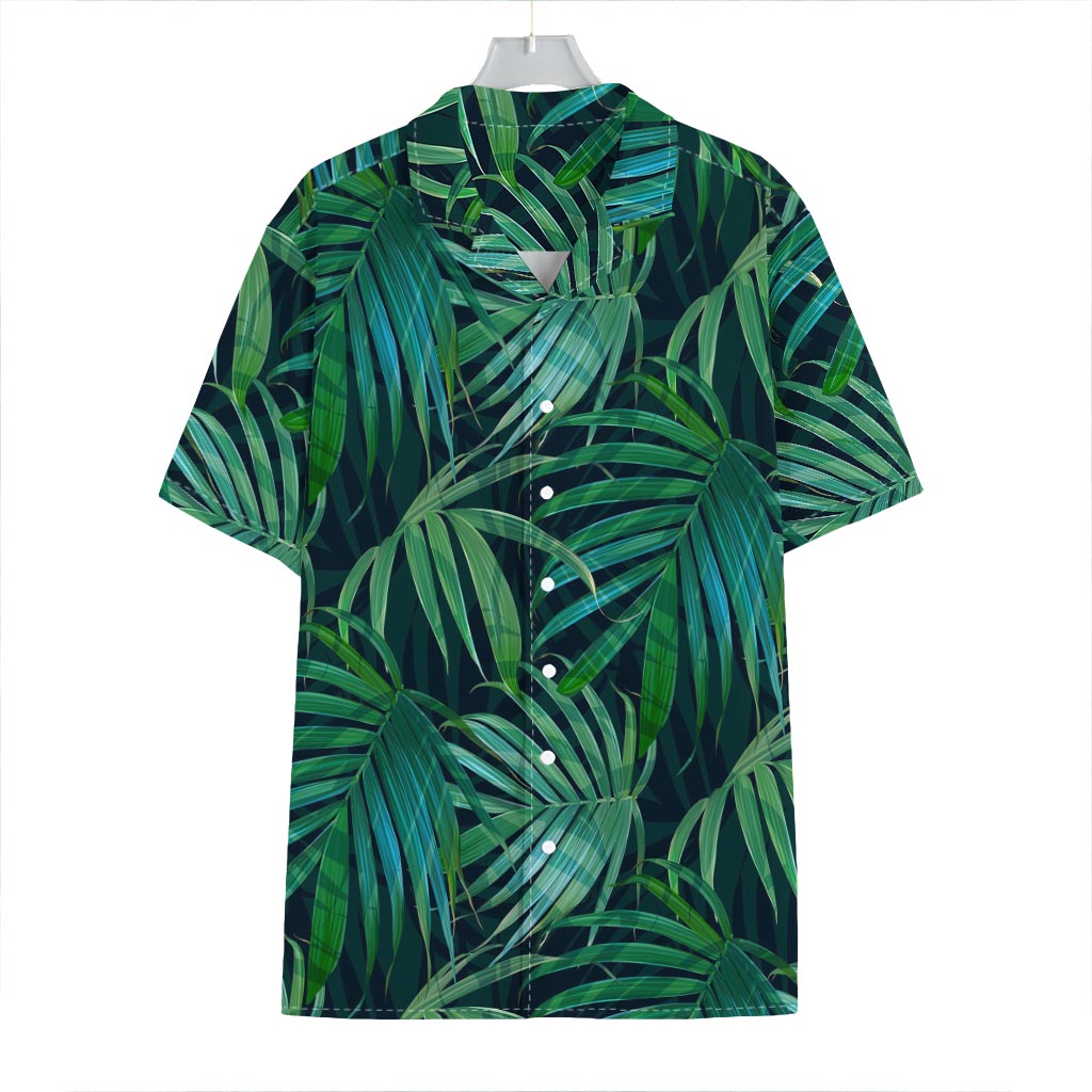 Dark Tropical Palm Leaves Pattern Print Hawaiian Shirt