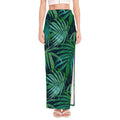 Dark Tropical Palm Leaves Pattern Print High Slit Maxi Skirt