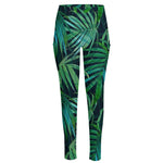 Dark Tropical Palm Leaves Pattern Print High-Waisted Pocket Leggings