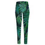 Dark Tropical Palm Leaves Pattern Print High-Waisted Pocket Leggings